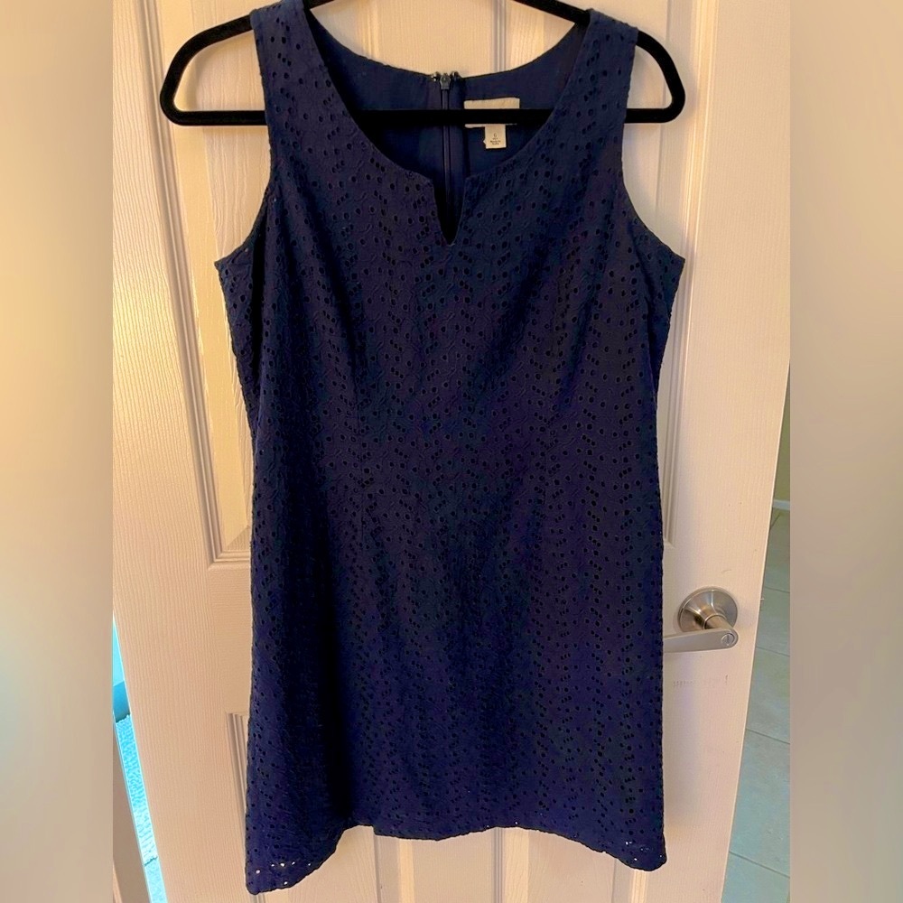 L.L.Bean Midnight Blue 100% Cotton Eyelet Mini Dress Size 6P -Pristine Condition